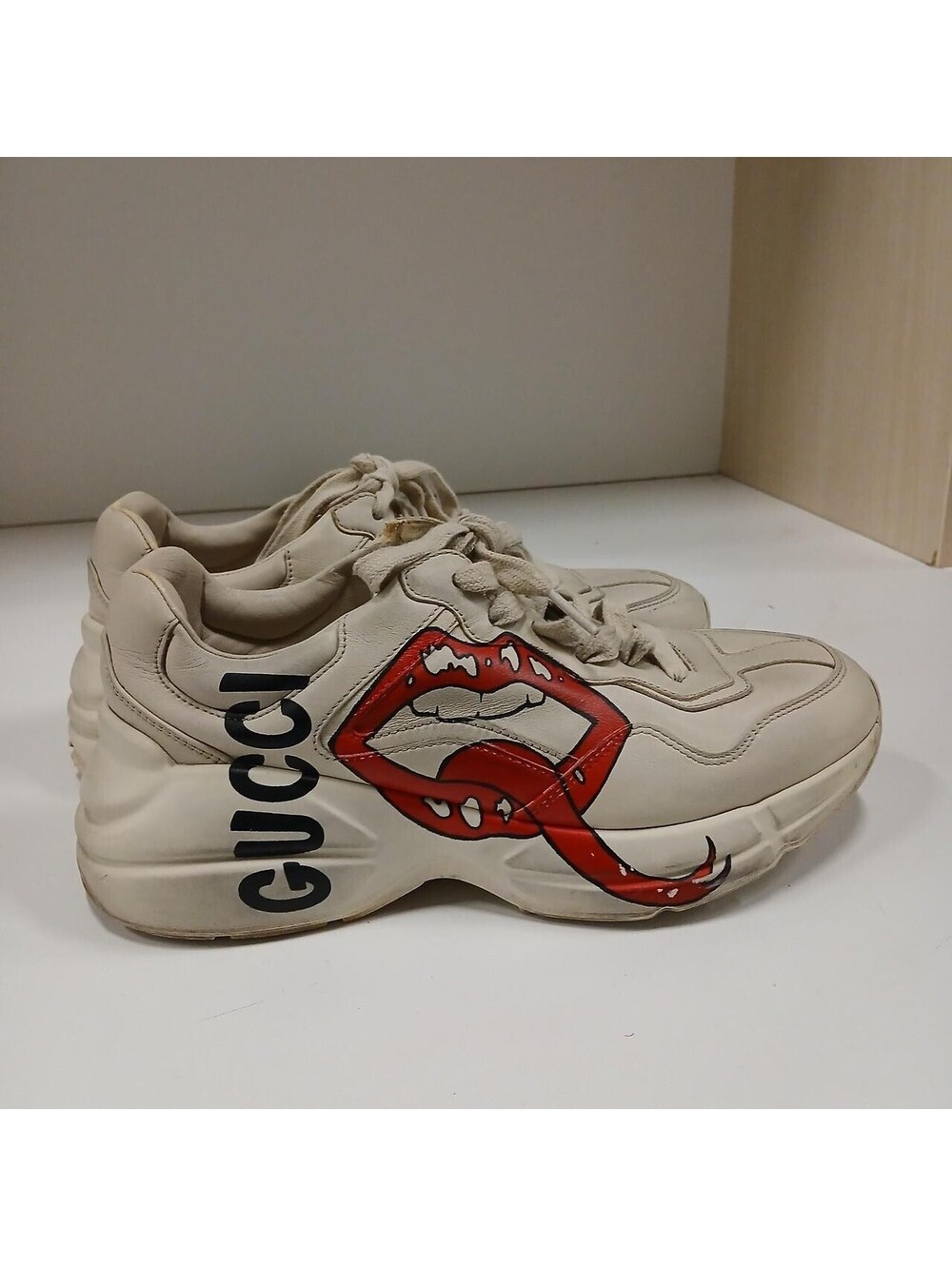 Gucci Rhyton Sneakers with Red Lips and Tongue Graphic size 8 womens